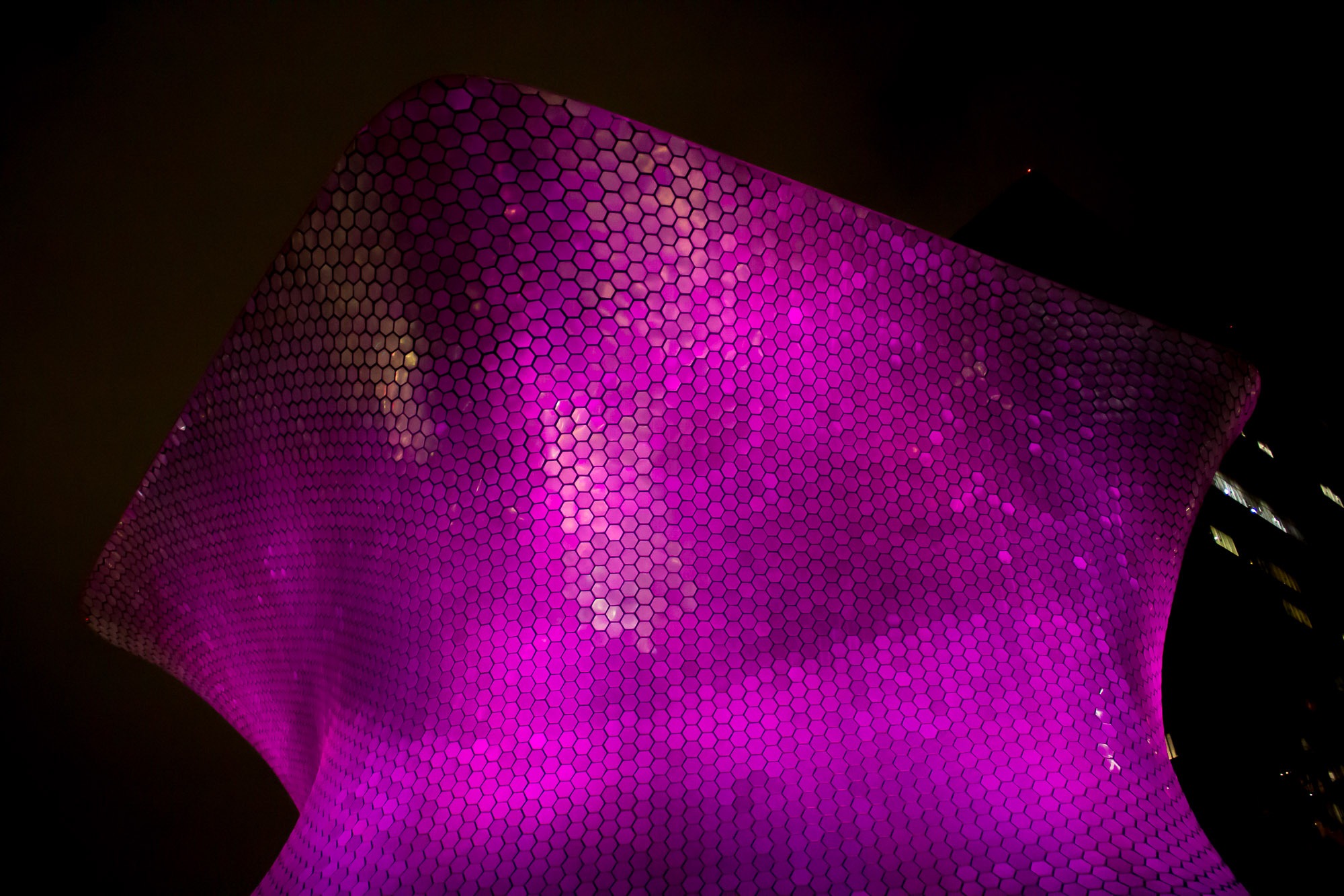 Museu Soumaya, iluminado pelo “rosa mexicano”.